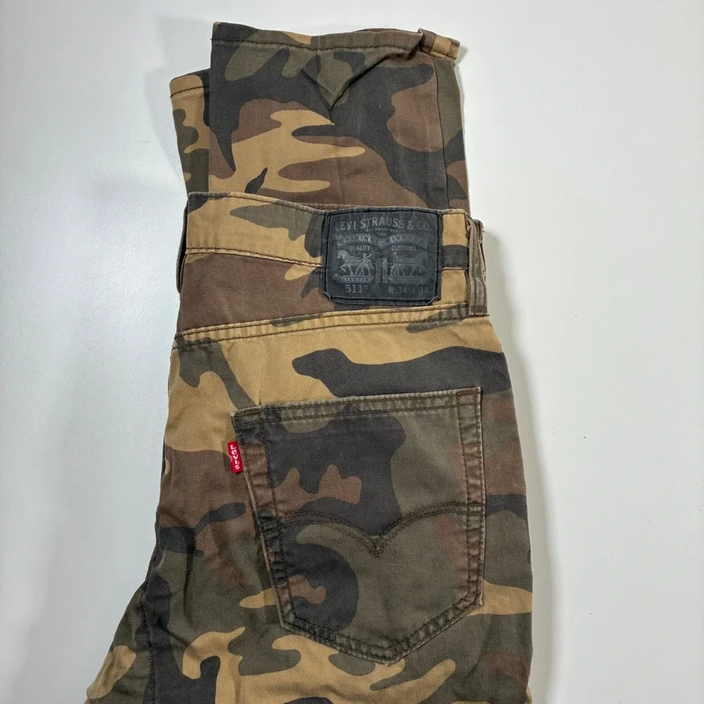 Levi 511 Jeans 34x34 Woodland Camo Green Brown Stretch Pants